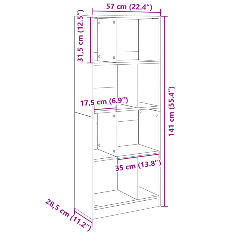 Bücherregal Betongrau 57x28,5x141 cm Holzwerkstoff