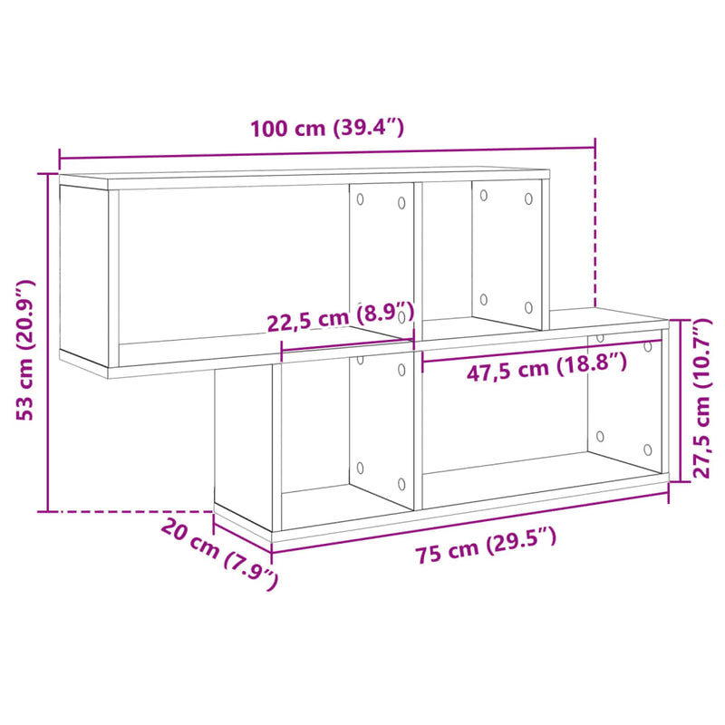 Wandregal Schwarz 100x20x53 cm Holzwerkstoff