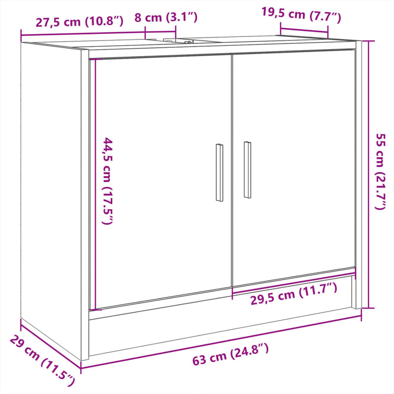 Waschbeckenschrank Braun Eichen-Optik 63x29x55 cm Holzwerkstoff