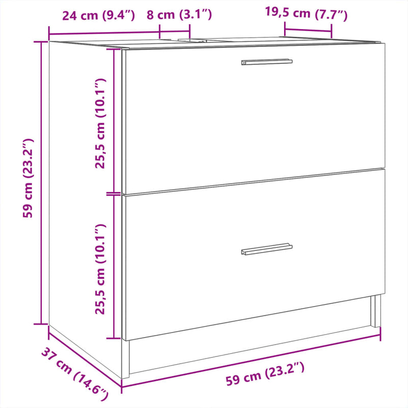 Waschbeckenunterschrank Grau Sonoma 59x37x59 cm Holzwerkstoff