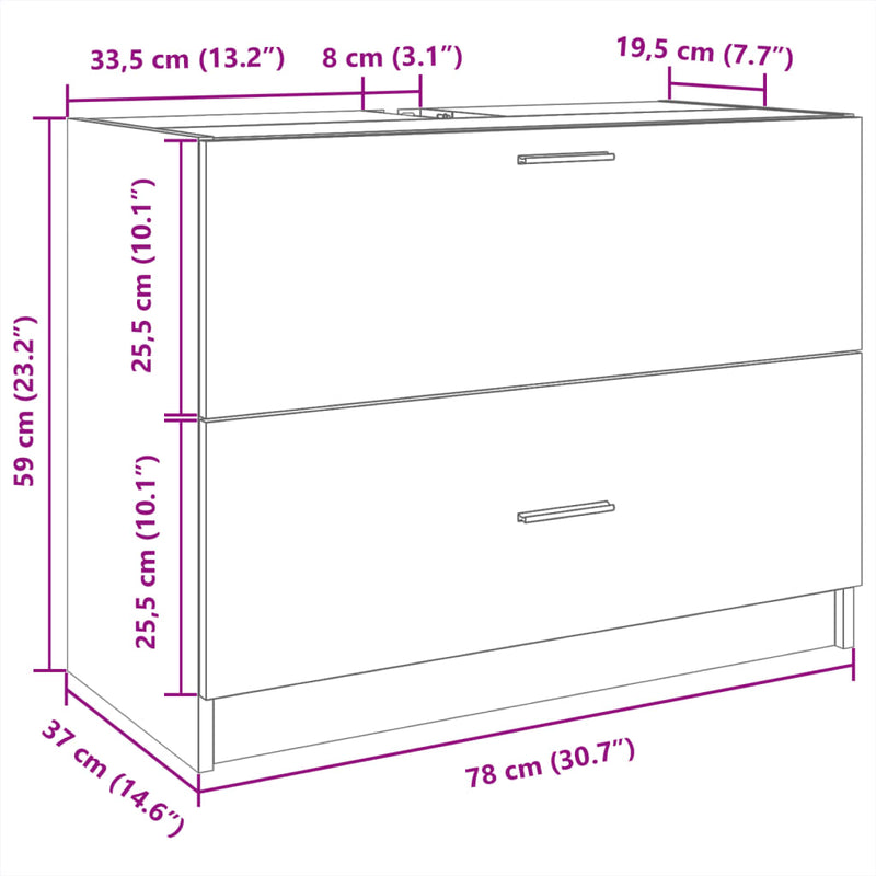 Waschbeckenunterschrank Räuchereiche 78x37x59 cm Holzwerkstoff