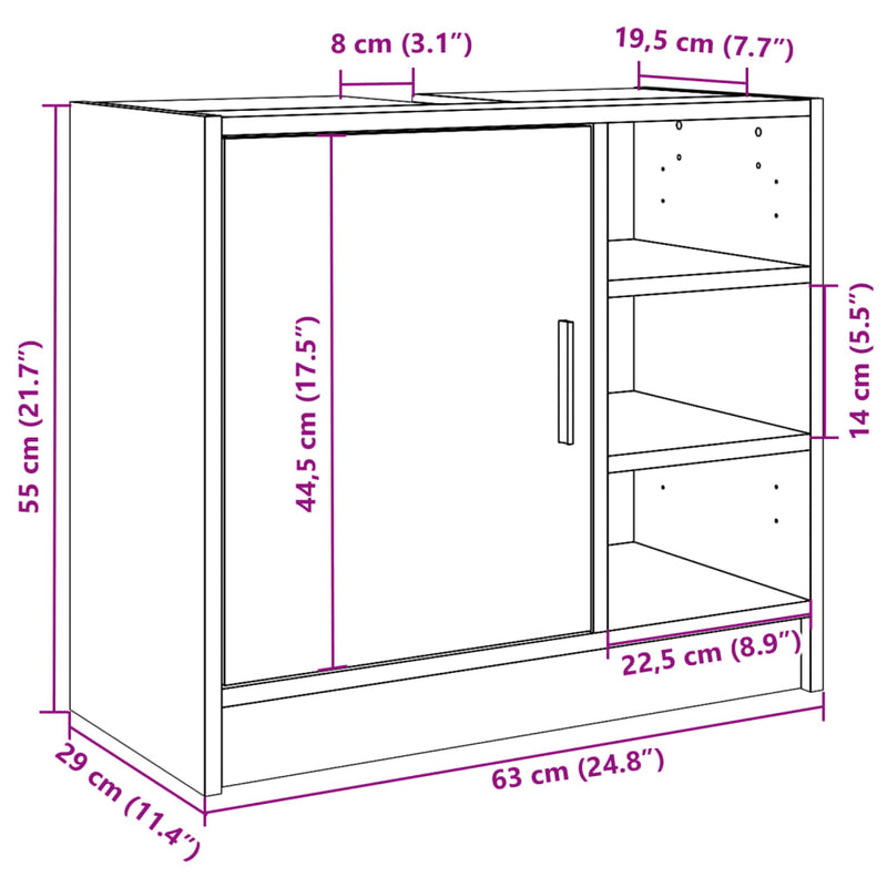 Waschbeckenschrank Räuchereiche 63x29x55 cm Holzwerkstoff