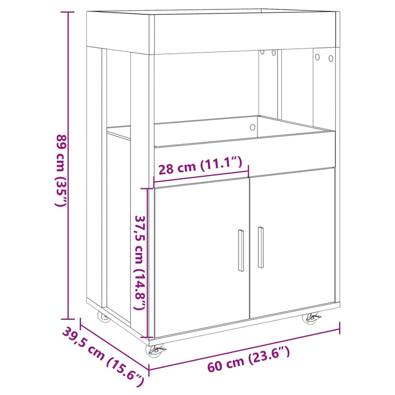 Barwagen Betongrau 60x39,5x89 cm Holzwerkstoff