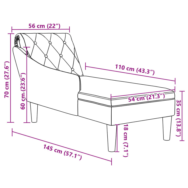 Chaiselongue mit Kissen und Rechter Armlehne Schwarz Stoff