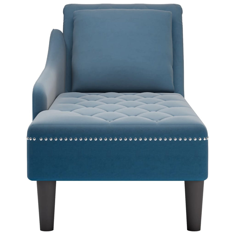 Chaiselongue mit Kissen und Rechter Armlehne Blau Samt