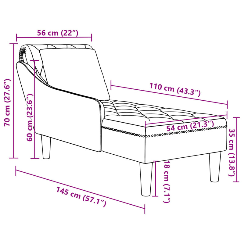 Chaiselongue mit Kissen und Rechter Armlehne Weinrot Samt