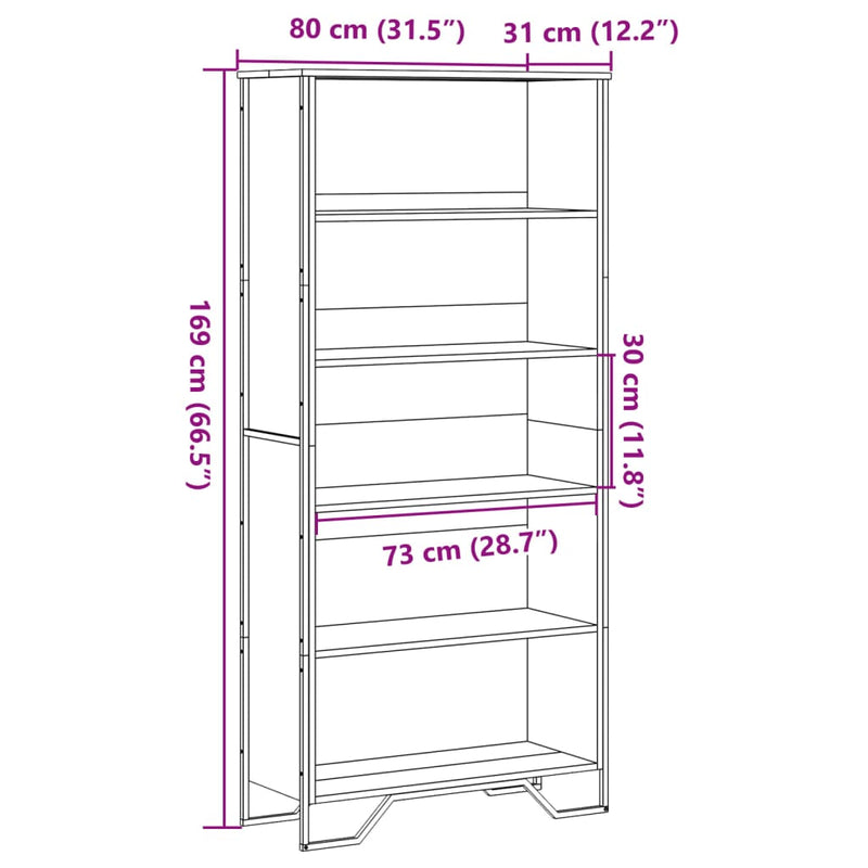 Bücherregal Räuchereiche 80x31x169 cm Holzwerkstoff