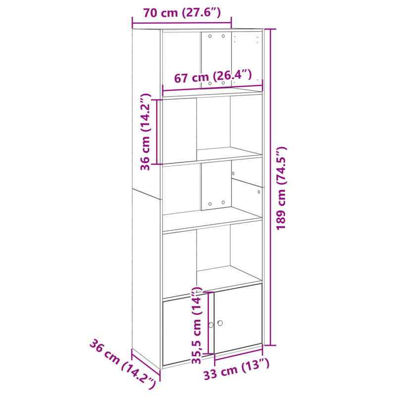 Bücherregal Weiß 70x36x189 cm Holzwerkstoff