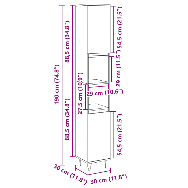 Badschrank Sonoma-Eiche 30x30x190 cm Holzwerkstoff