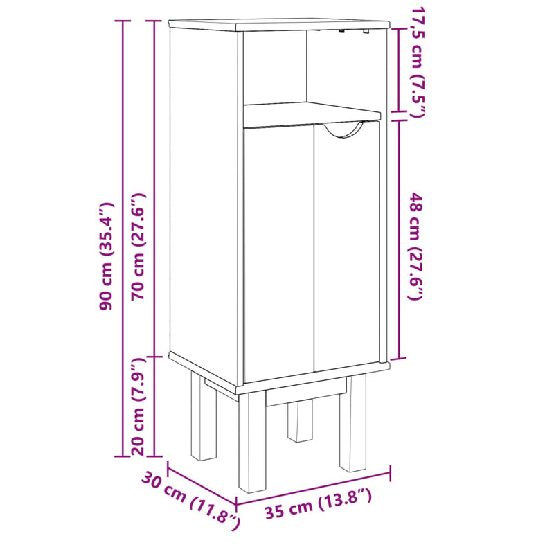 Badschrank OTTA 35x30x90 cm Massivholz Kiefer