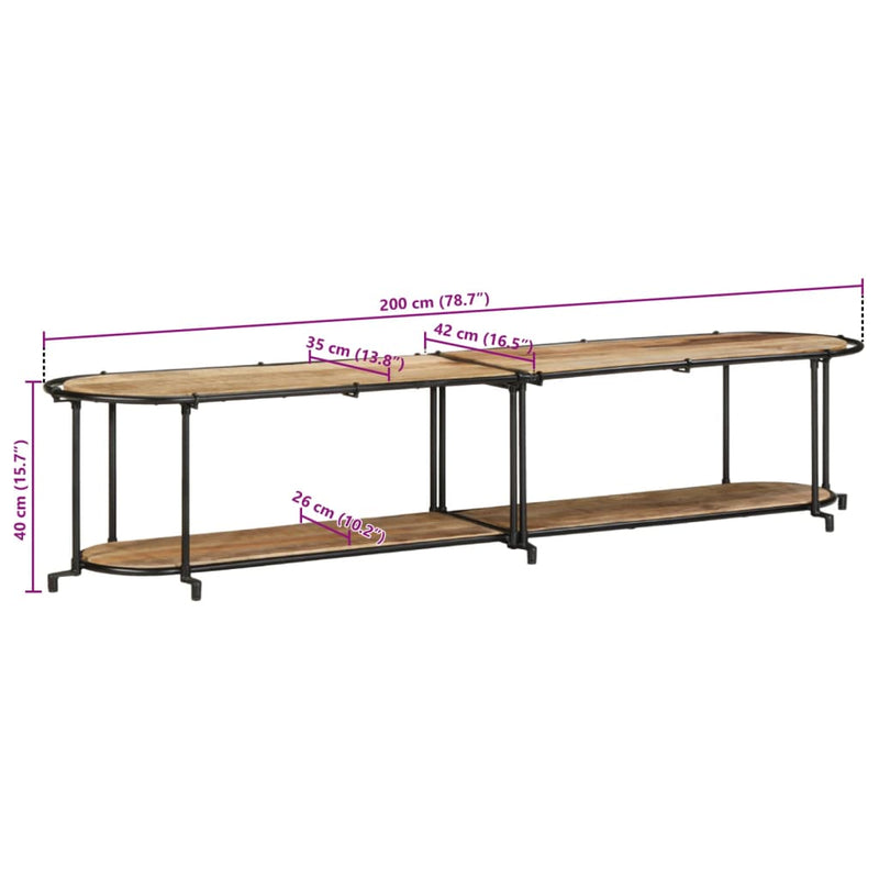 TV-Regal 200x42x40 cm Raues Mangoholz