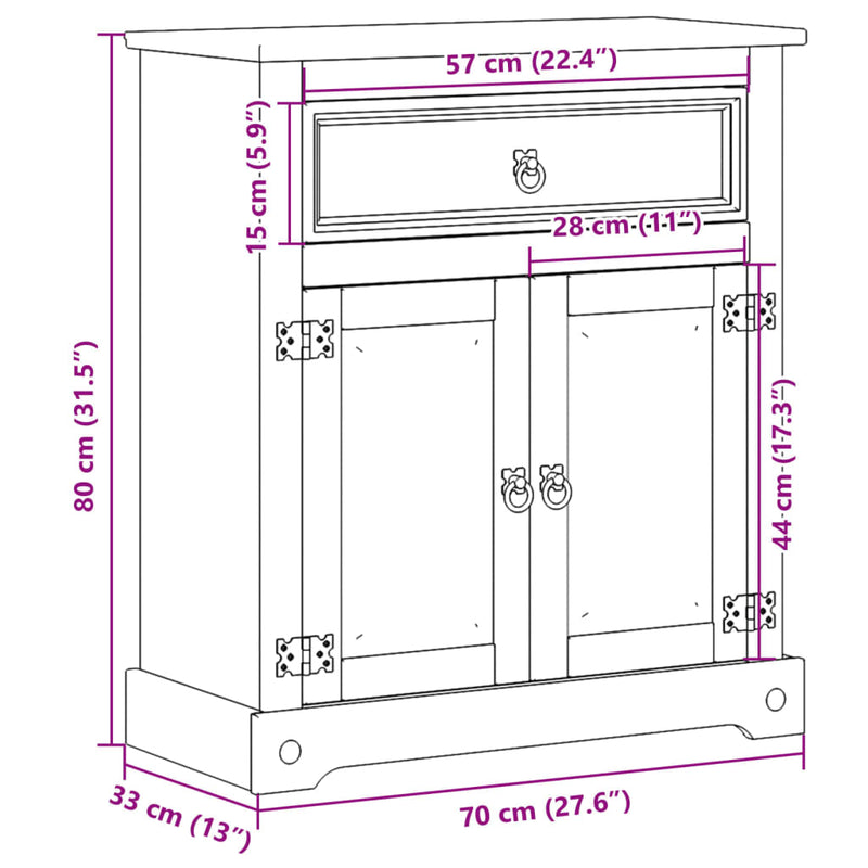 Badschrank Corona 70x33x80 cm Massivholz Kiefer