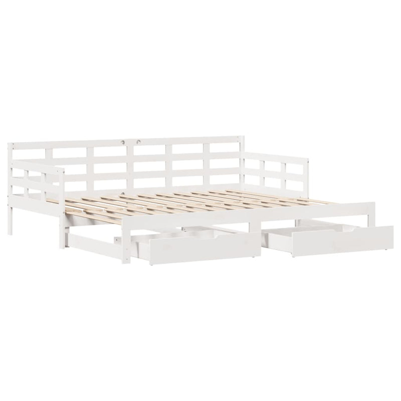 Tagesbett Ausziehbar mit Schubladen Weiß 90x200 cm Kiefernholz