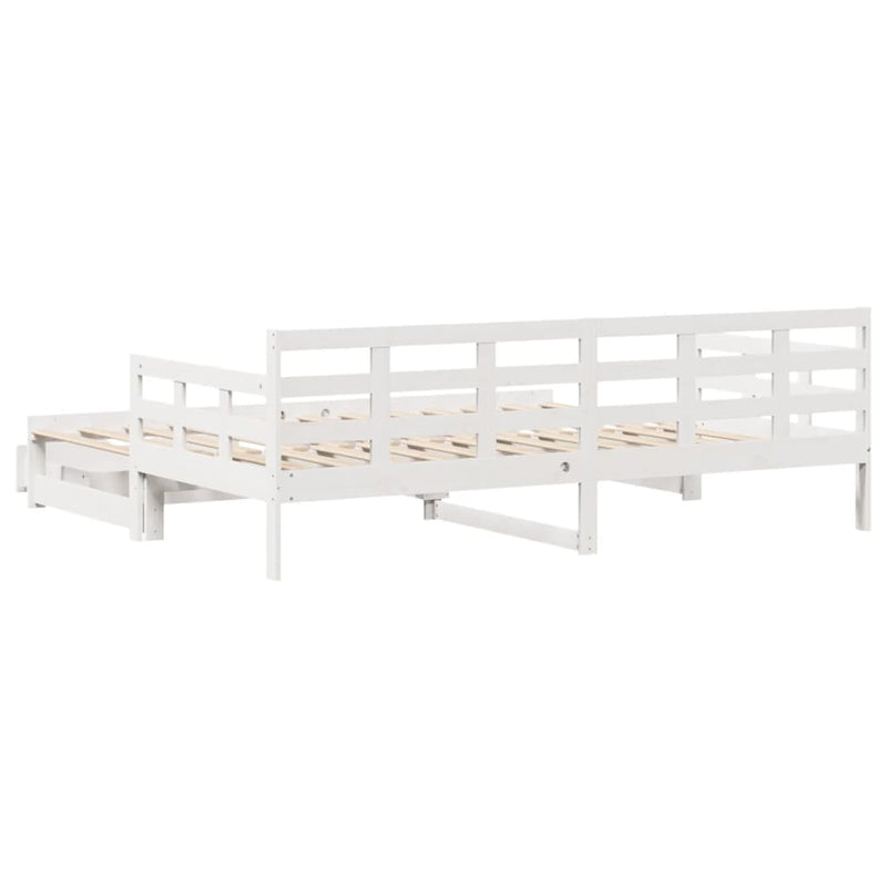 Tagesbett Ausziehbar mit Schubladen Weiß 90x200 cm Kiefernholz