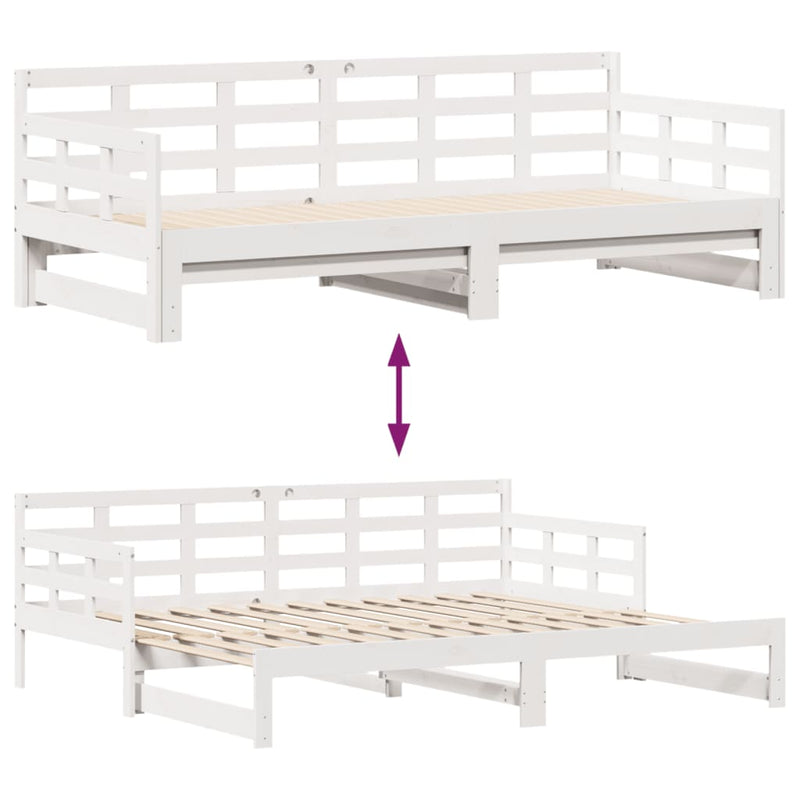 Tagesbett Ausziehbar mit Schubladen Weiß 90x200 cm Kiefernholz
