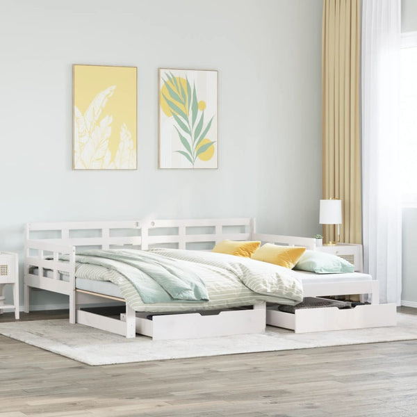 Tagesbett Ausziehbar mit Schubladen Weiß 80x200 cm Kiefernholz