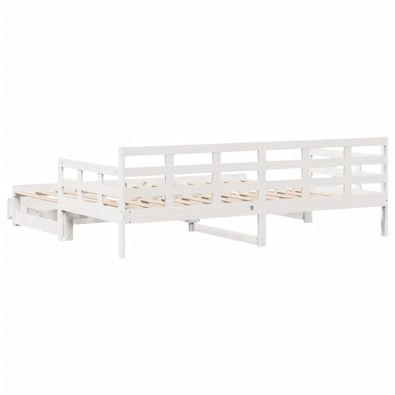 Tagesbett Ausziehbar mit Schubladen Weiß 90x190 cm Kiefernholz