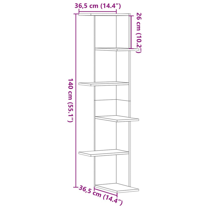 Wand-Eckregal Sonoma-Eiche 36,5x36,5x140 cm Holzwerkstoff