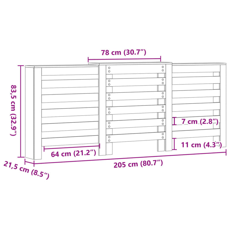 Heizkörperverkleidung Weiß 205x21,5x83,5 cm Holzwerkstoff