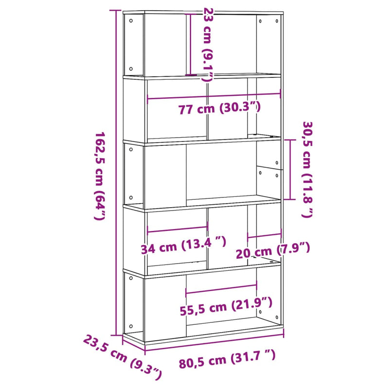 Bücherregal 5 Böden Schwarz 80,5x23,5x162,5 cm Holzwerkstoff