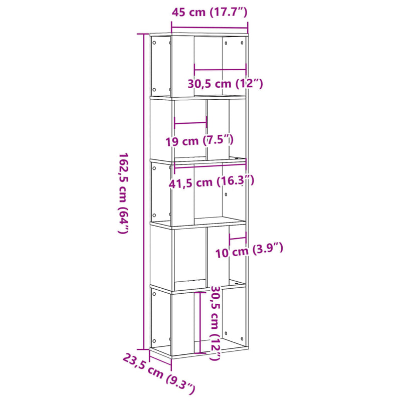 Bücherregal 5 Böden Sonoma-Eiche 45x23,5x162,5 cm Holzwerkstoff