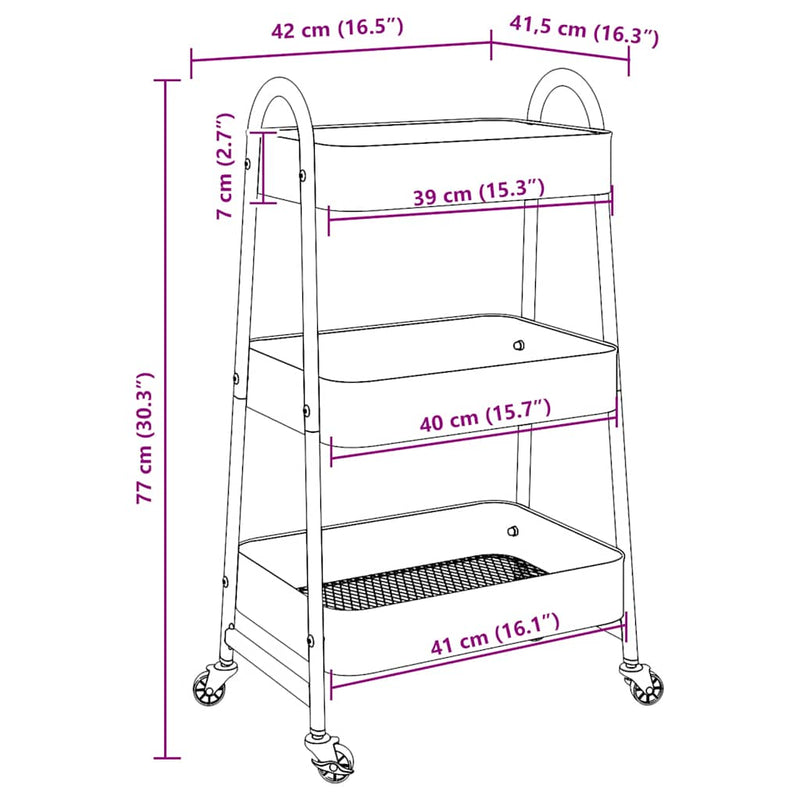 Aufbewahrungswagen 3 Etagen Blau 42x41,5x77 cm Stahl