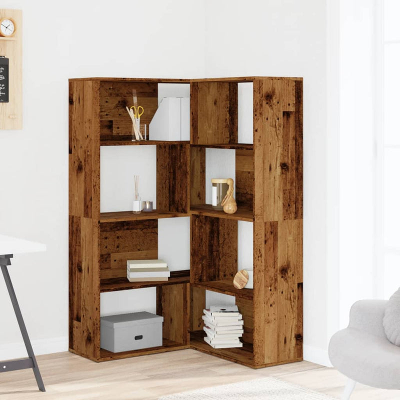 Eck-Bücherregal 4 Etagen Antikholz 85x85x140 cm Holzwerkstoff