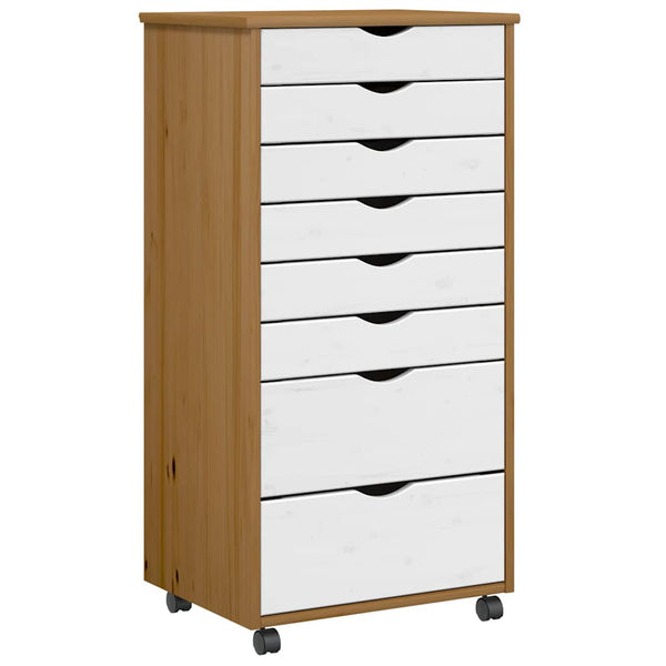Rollschrank mit Schubladen MOSS Honigbraun Massivholz Kiefer