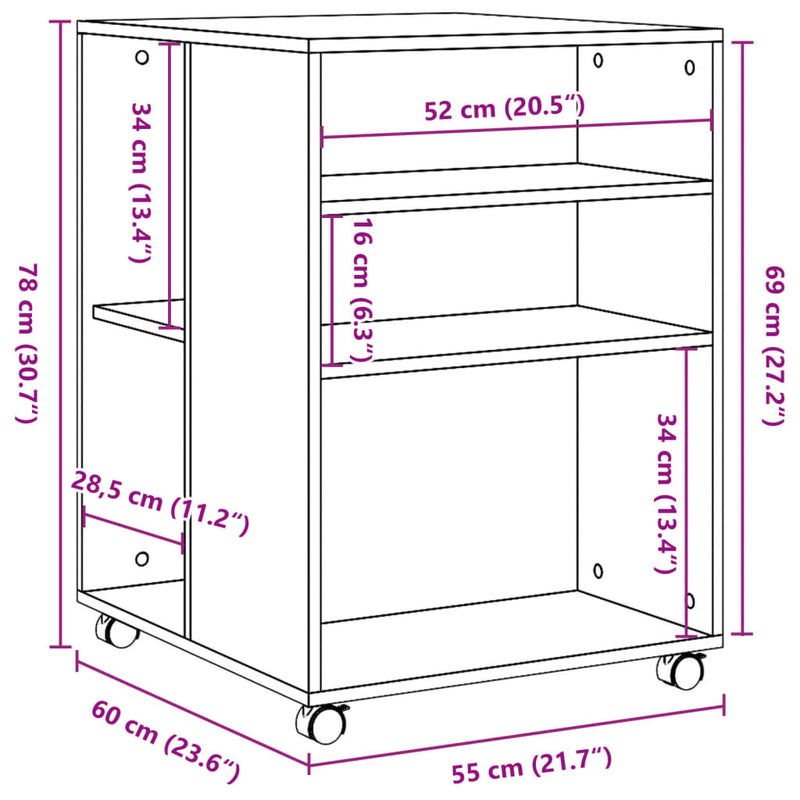 Beistelltisch mit Rollen Schwarz 55x60x78 cm Holzwerkstoff