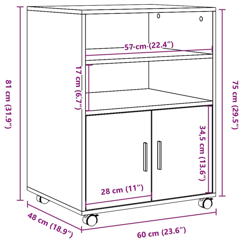 Rollschrank Weiß 60x48x81 cm Holzwerkstoff