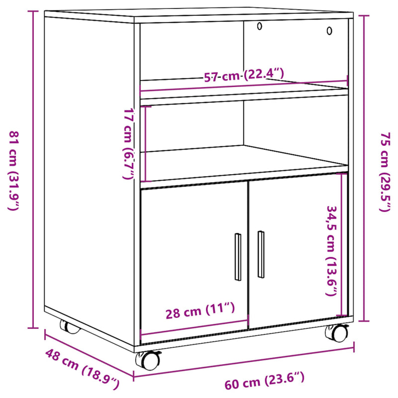 Rollschrank Schwarz 60x48x81 cm Holzwerkstoff