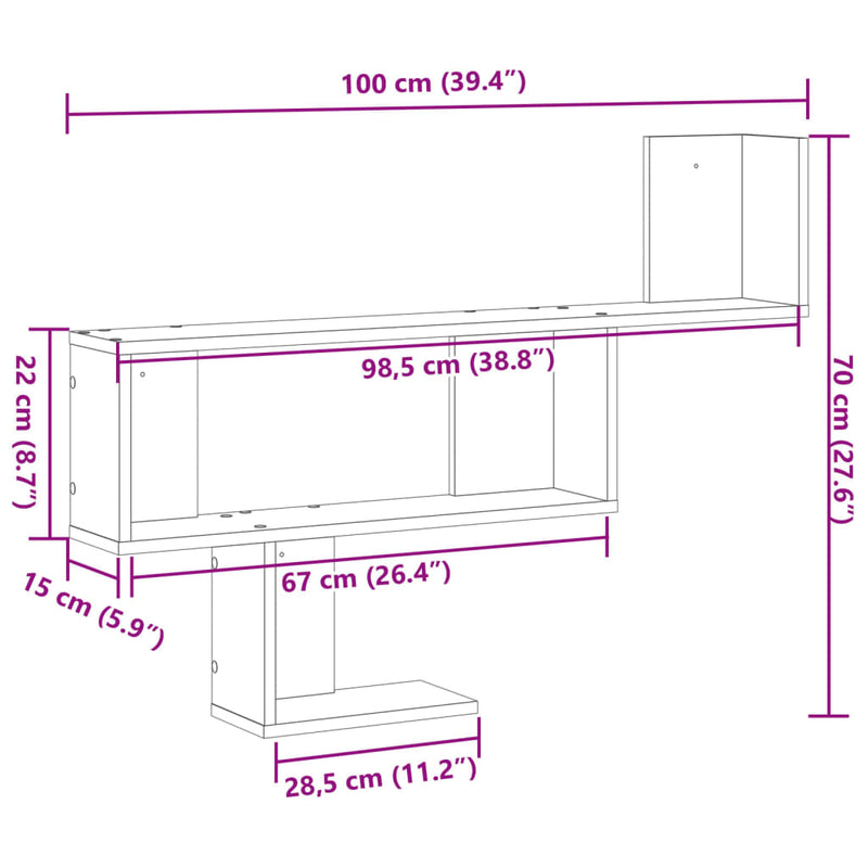 Wandregal Altholz-Optik 100x15x70 cm Holzwerkstoff