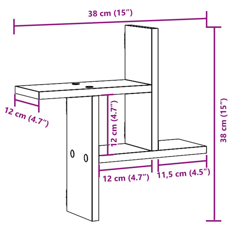 Wandregale 2 Stk. Betongrau 38x12x38 cm Holzwerkstoff