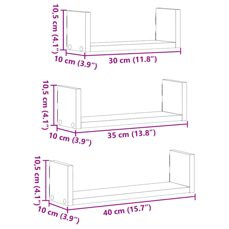 Wandregal 3 Stk. Betongrau Holzwerkstoff