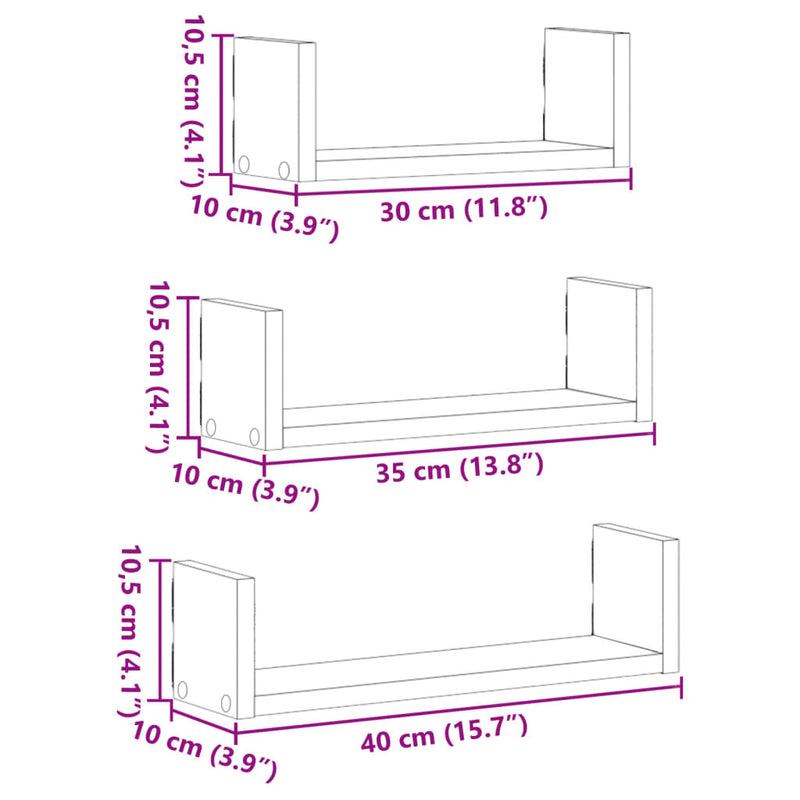 Wandregale 3 Stk. Grau Sonoma Holzwerkstoff