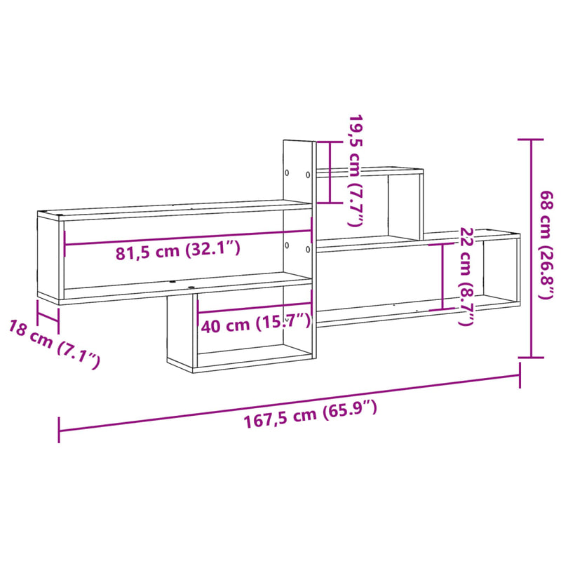 Wandregal Grau Sonoma 167,5x18x68 cm Holzwerkstoff