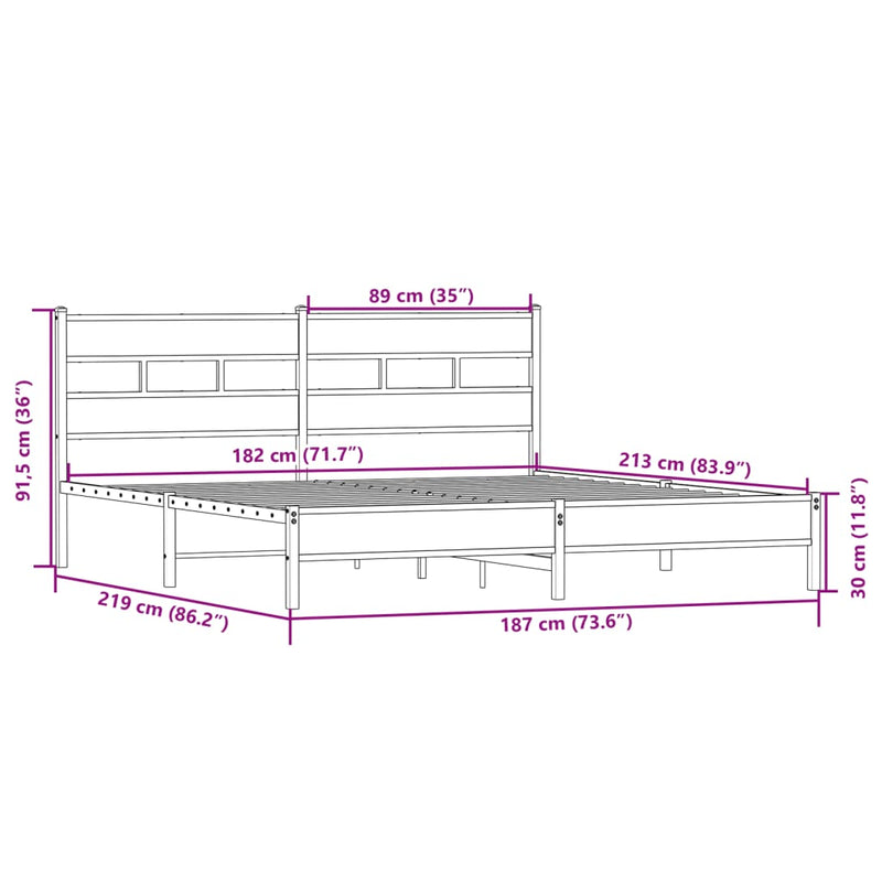 Metallbett ohne Matratze Sonoma-Eiche 183x213 cm