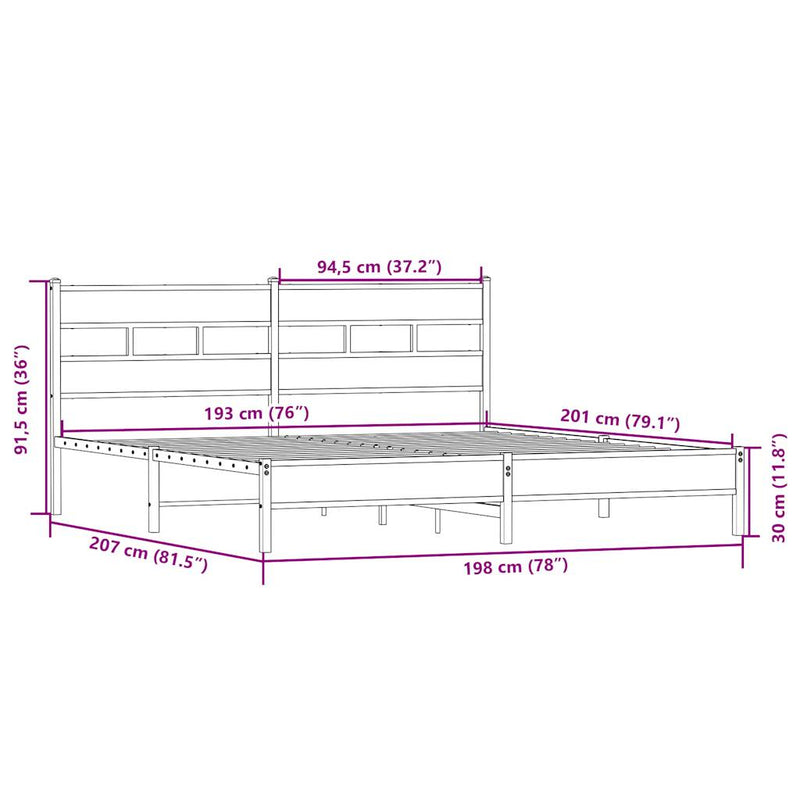 Metallbett ohne Matratze Sonoma-Eiche 193x203 cm