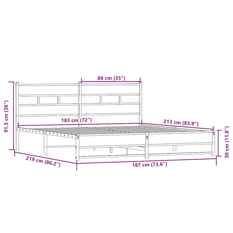 Metallbett ohne Matratze Sonoma-Eiche 183x213 cm