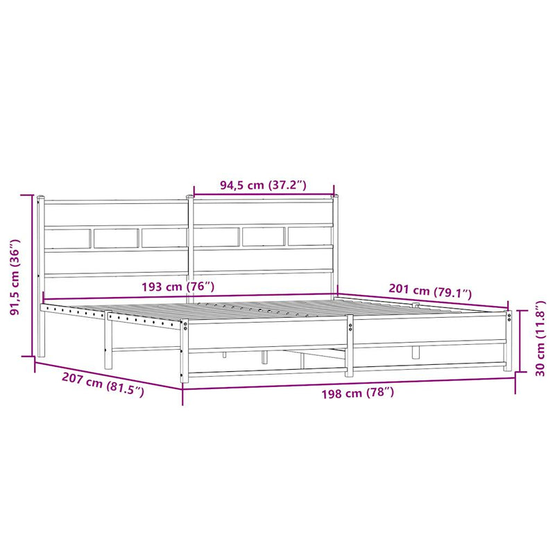 Metallbett ohne Matratze Sonoma-Eiche 193x203 cm