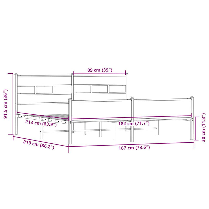 Metallbett ohne Matratze Sonoma-Eiche 183x213 cm