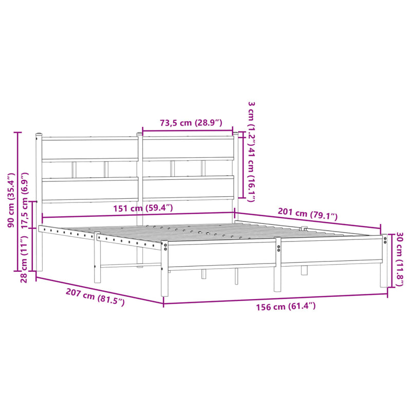 Bettgestell ohne Matratze mit Kopfteil Räuchereiche 150x200 cm