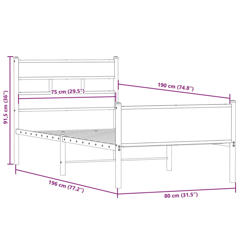 Bettgestell ohne Matratze Räuchereiche 75x190 cm Holzwerkstoff