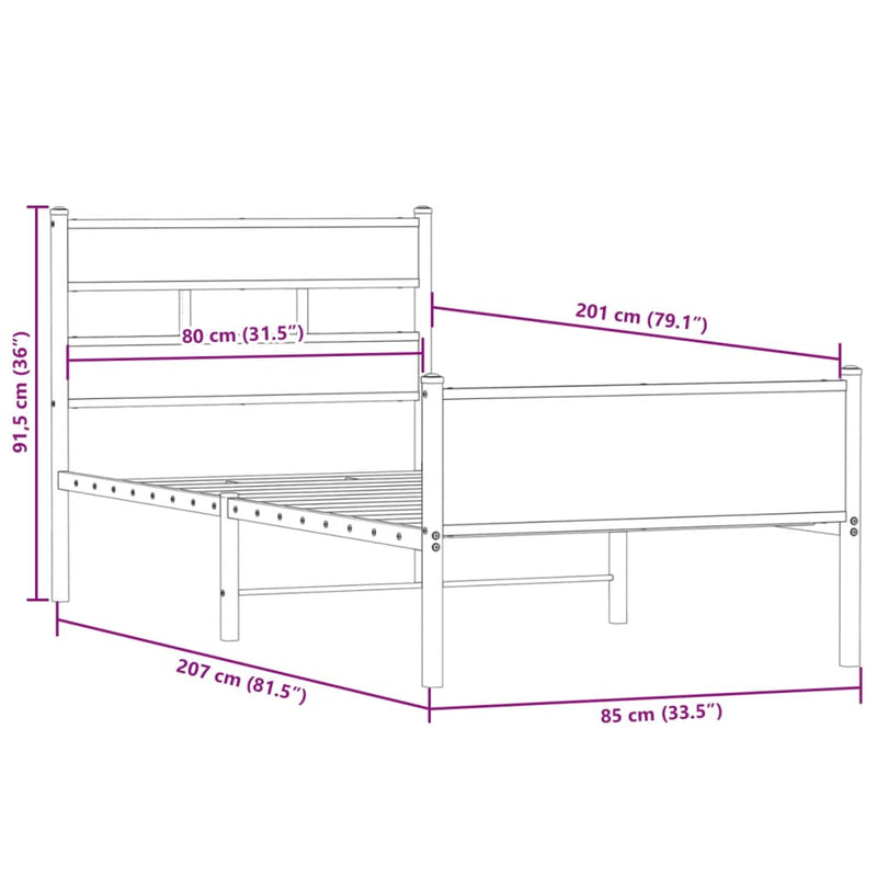 Bettgestell ohne Matratze Räuchereiche 80x200 cm Holzwerkstoff