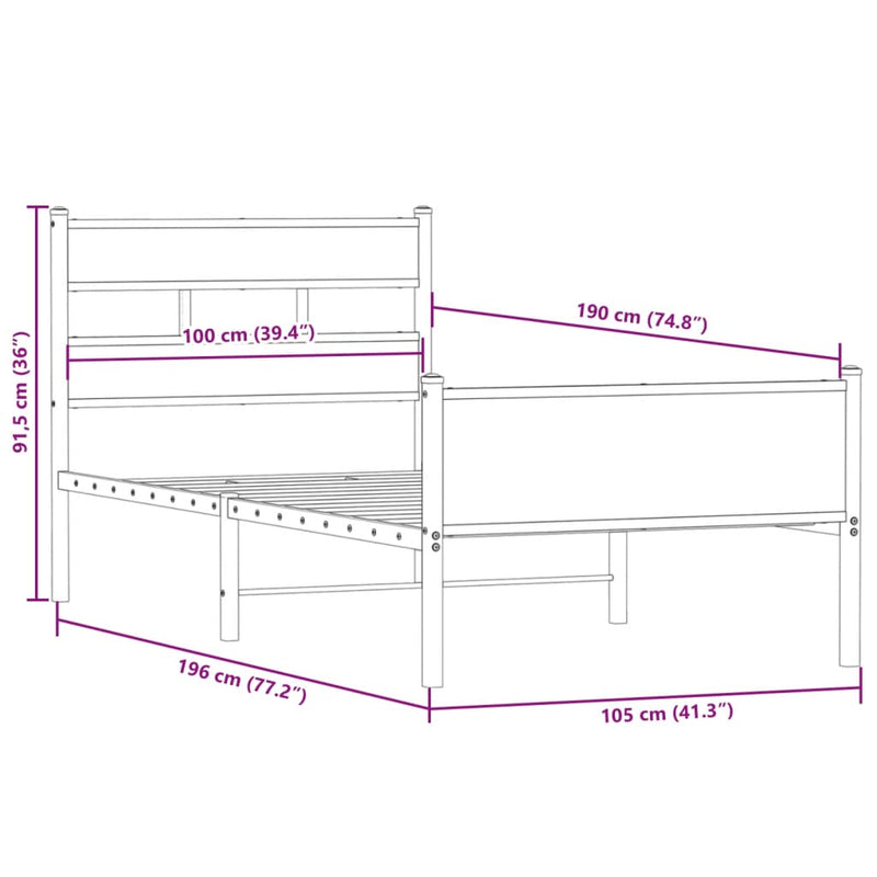 Bettgestell ohne Matratze Räuchereiche 100x190 cm Holzwerkstoff