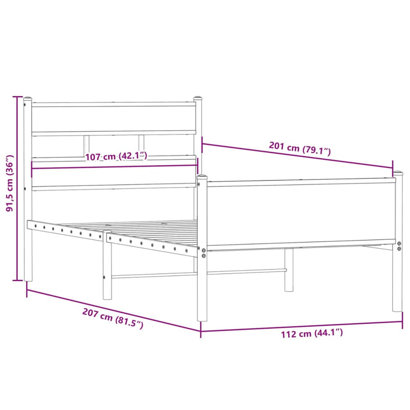 Bettgestell ohne Matratze Räuchereiche 107x200 cm Holzwerkstoff