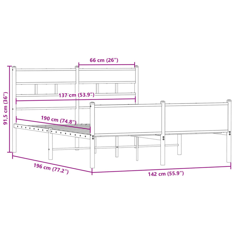 Bettgestell ohne Matratze Räuchereiche 137x190 cm Holzwerkstoff