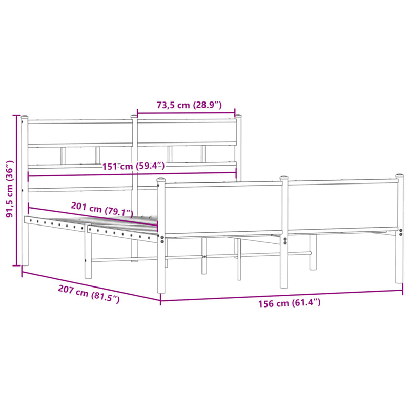 Bettgestell ohne Matratze Räuchereiche 150x200 cm Holzwerkstoff