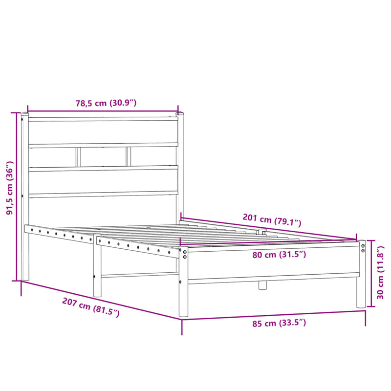 Bettgestell ohne Matratze Sonoma-Eiche 80x200 cm Holzwerkstoff