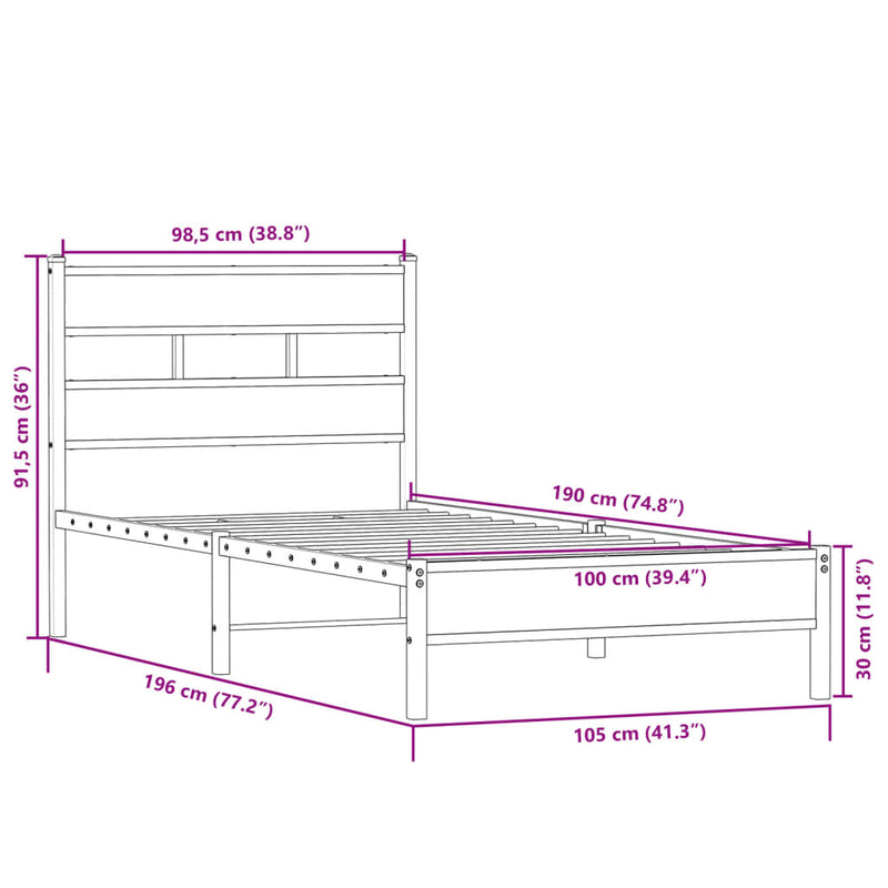 Bettgestell ohne Matratze Sonoma-Eiche 100x190 cm Holzwerkstoff